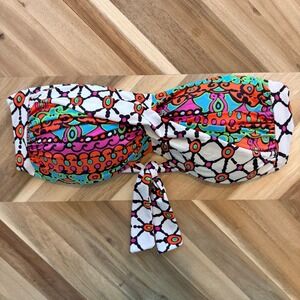 Trina Turk Retro 70s Multicolor Psychedelic Geo Bandeau Bikini Top 8 Designer